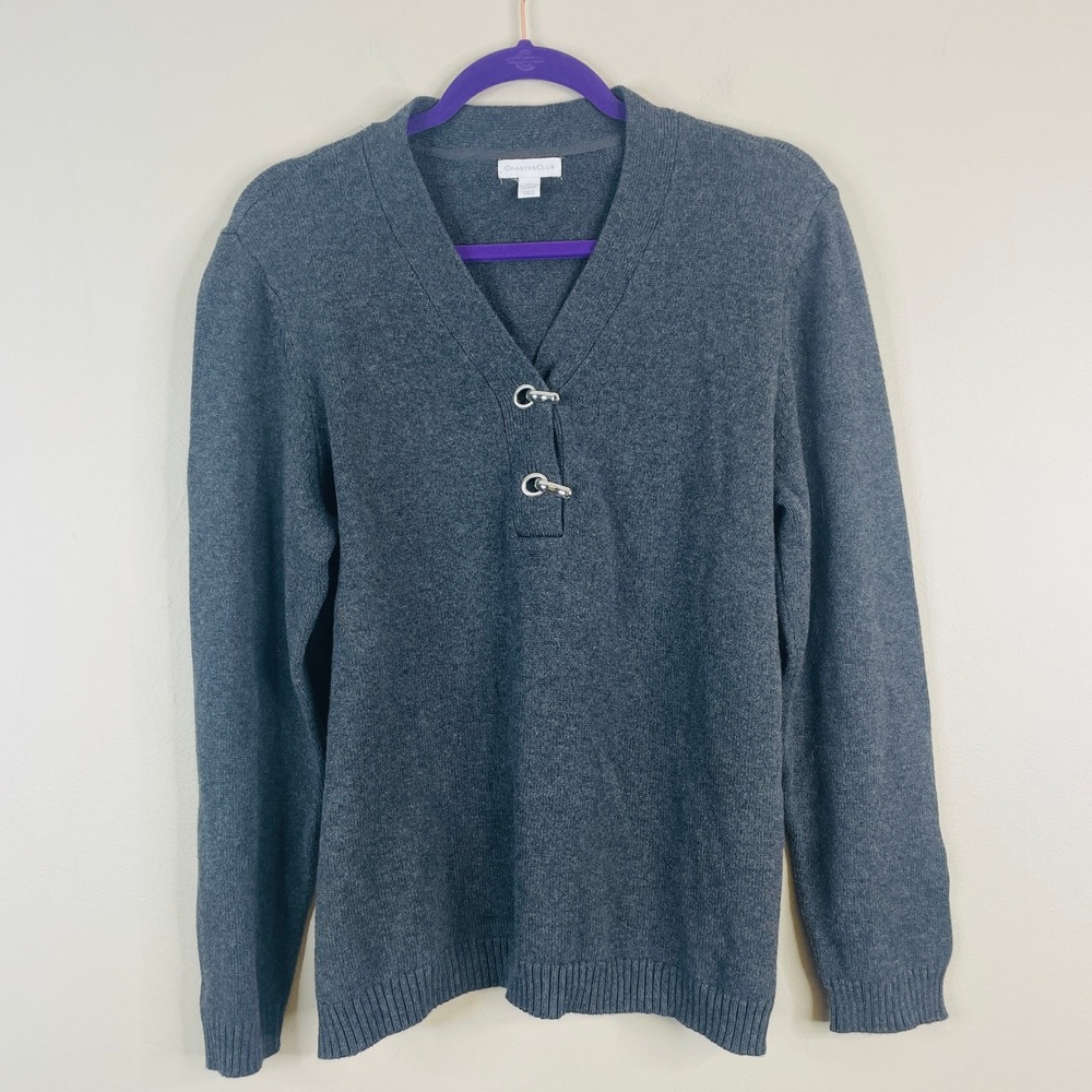 Vintage Minimalist V Neck Sweater Womens XLarge Neutral Toggle Preppy Classic